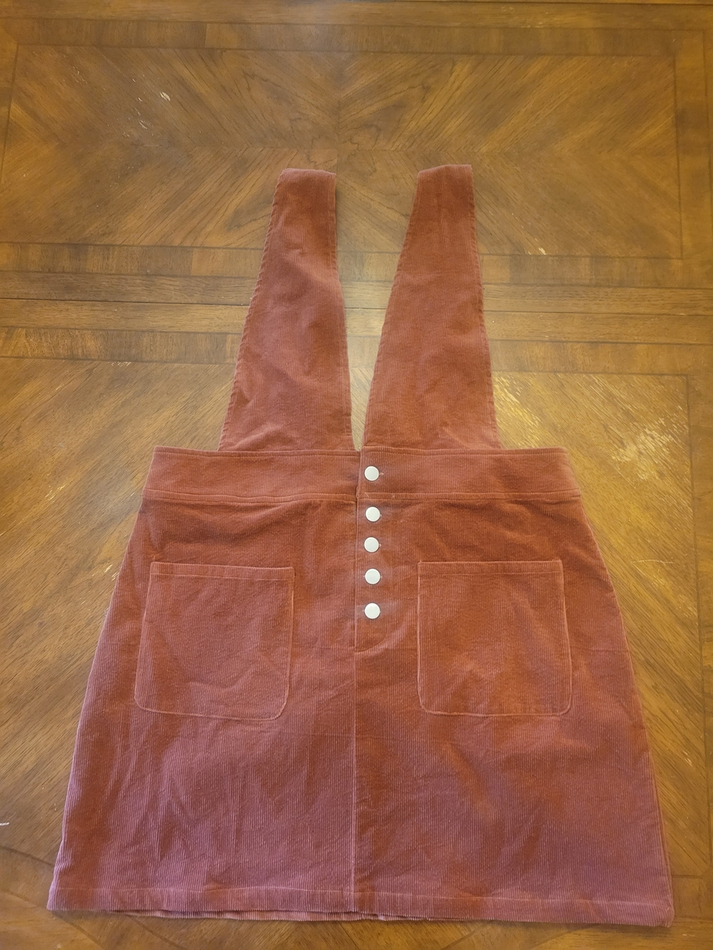 Corduroy Button-Front Pinafore Dress in Rust
